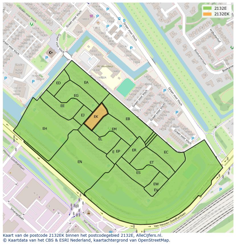 Afbeelding van het postcodegebied 2132 EK op de kaart.