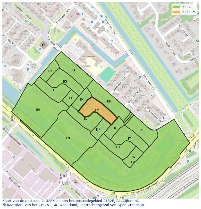 Afbeelding van het postcodegebied 2132 EM op de kaart.