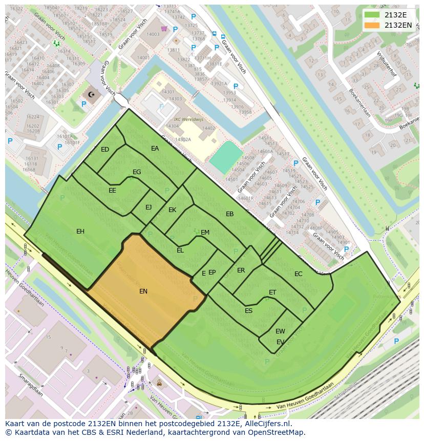 Afbeelding van het postcodegebied 2132 EN op de kaart.