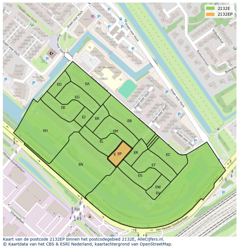 Afbeelding van het postcodegebied 2132 EP op de kaart.