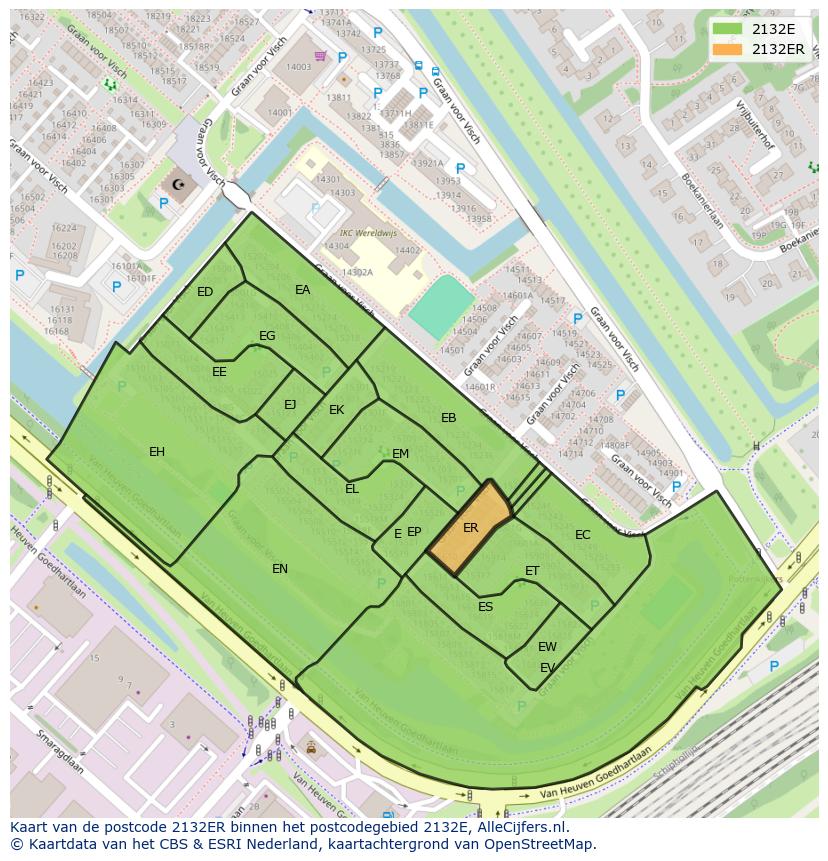 Afbeelding van het postcodegebied 2132 ER op de kaart.