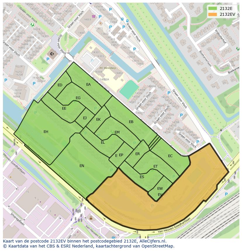 Afbeelding van het postcodegebied 2132 EV op de kaart.