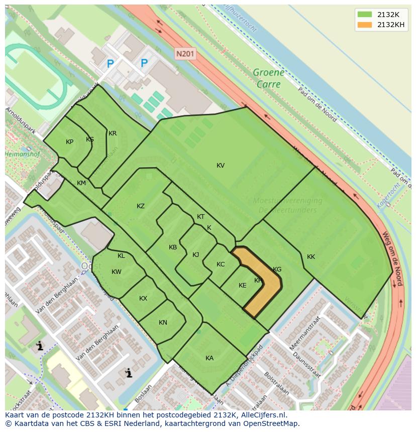Afbeelding van het postcodegebied 2132 KH op de kaart.