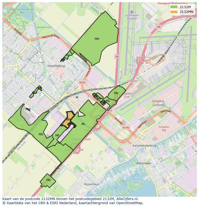 Afbeelding van het postcodegebied 2132 MN op de kaart.