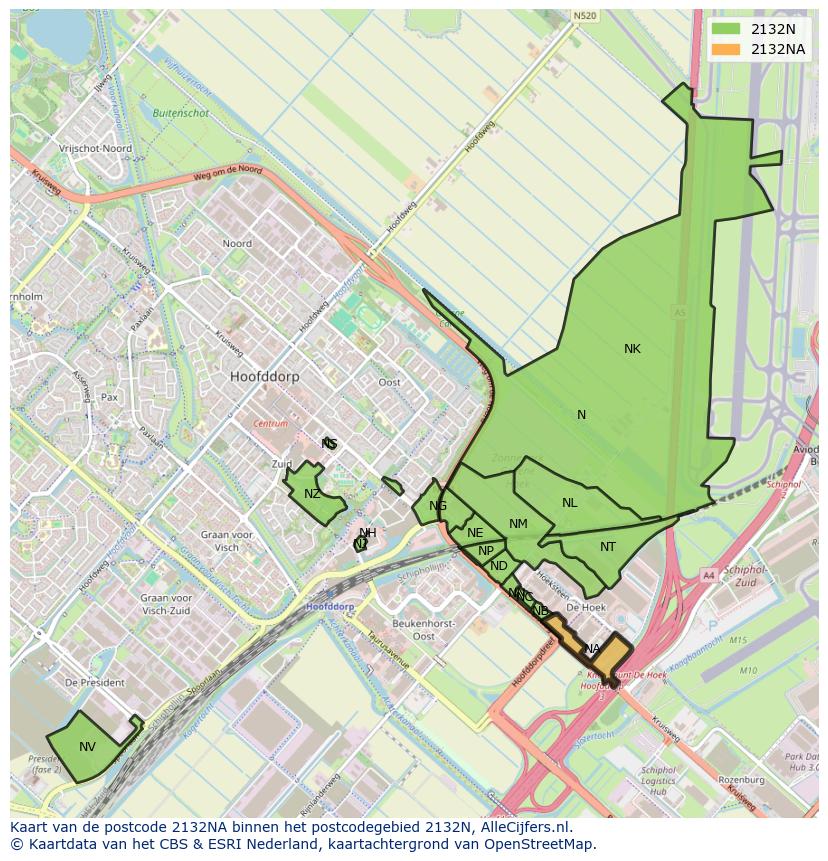 Afbeelding van het postcodegebied 2132 NA op de kaart.
