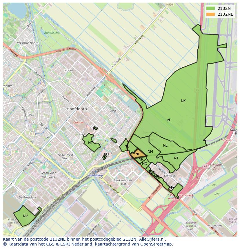 Afbeelding van het postcodegebied 2132 NE op de kaart.