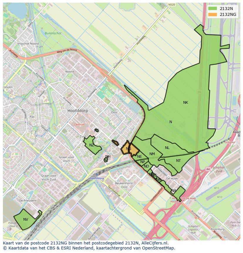 Afbeelding van het postcodegebied 2132 NG op de kaart.