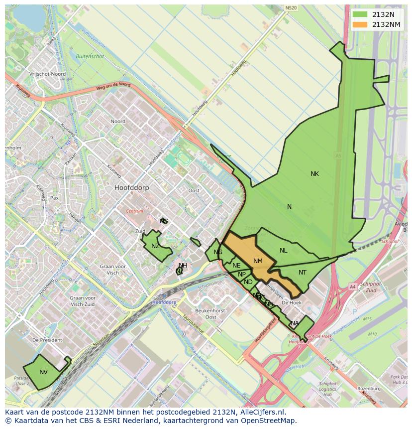 Afbeelding van het postcodegebied 2132 NM op de kaart.