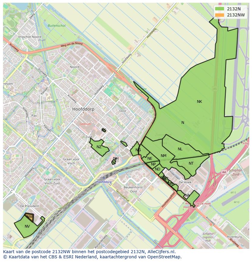 Afbeelding van het postcodegebied 2132 NW op de kaart.