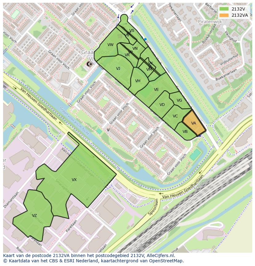 Afbeelding van het postcodegebied 2132 VA op de kaart.
