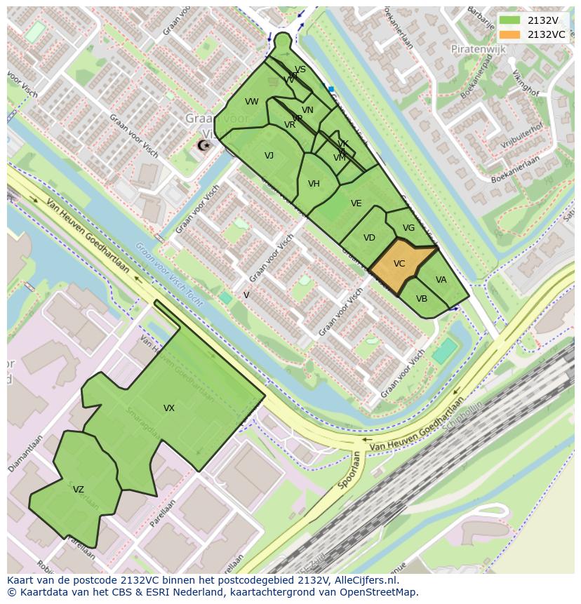 Afbeelding van het postcodegebied 2132 VC op de kaart.