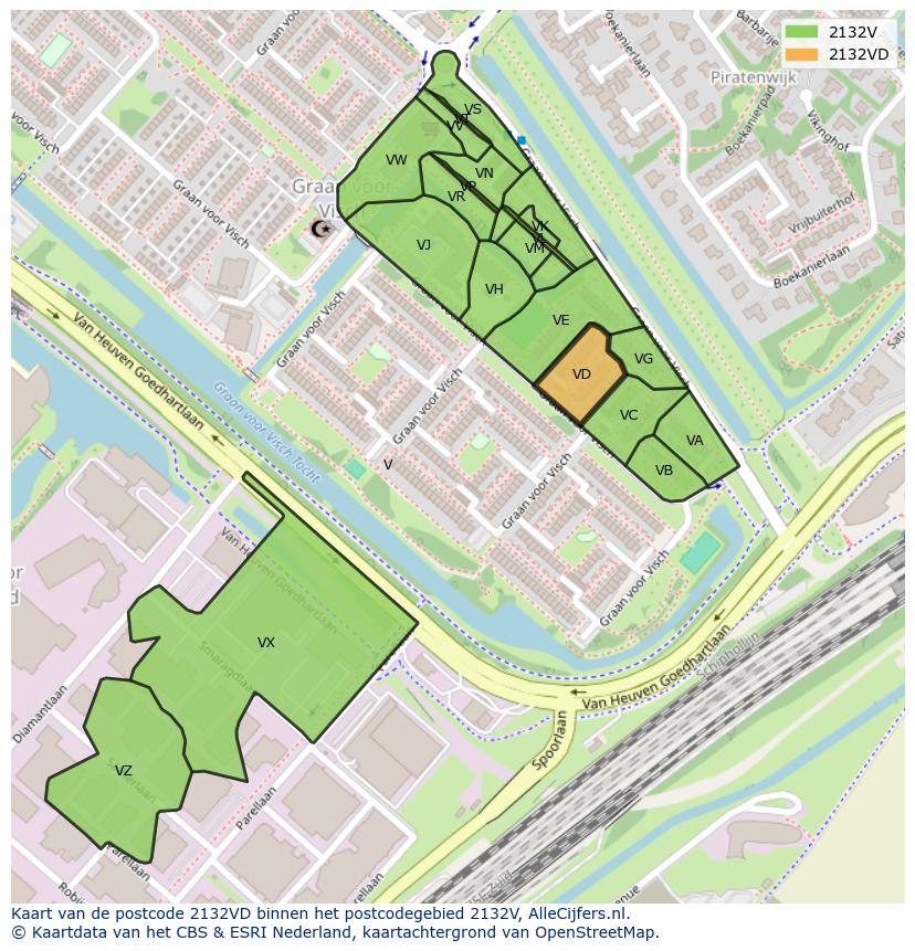 Afbeelding van het postcodegebied 2132 VD op de kaart.