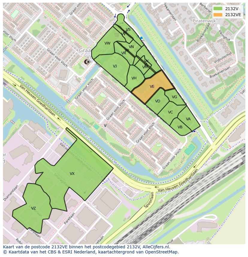 Afbeelding van het postcodegebied 2132 VE op de kaart.