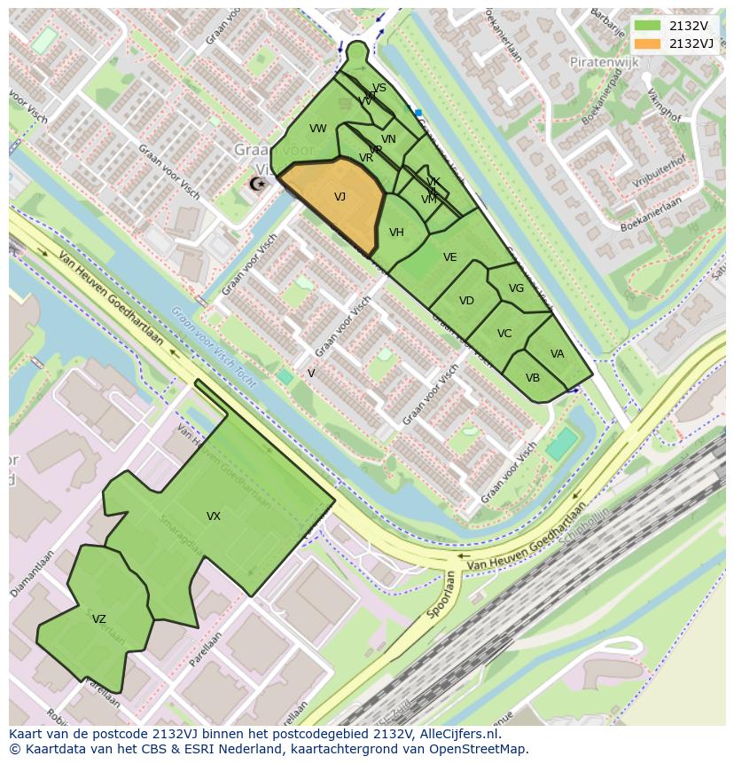 Afbeelding van het postcodegebied 2132 VJ op de kaart.