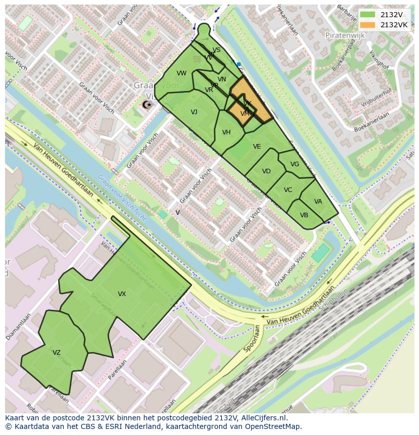 Afbeelding van het postcodegebied 2132 VK op de kaart.