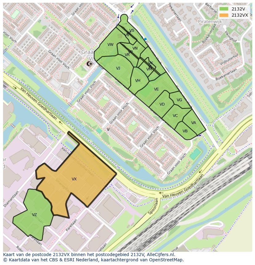 Afbeelding van het postcodegebied 2132 VX op de kaart.