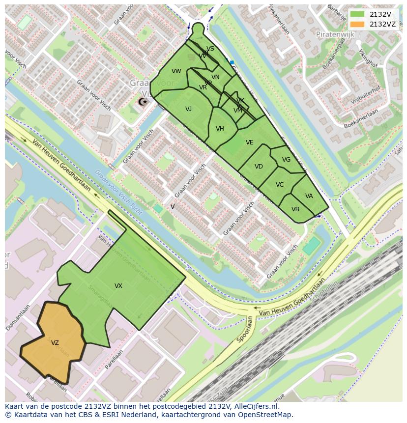 Afbeelding van het postcodegebied 2132 VZ op de kaart.