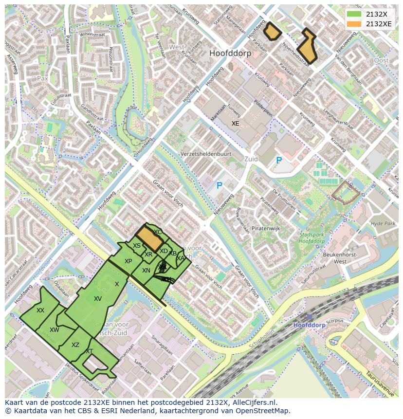 Afbeelding van het postcodegebied 2132 XE op de kaart.
