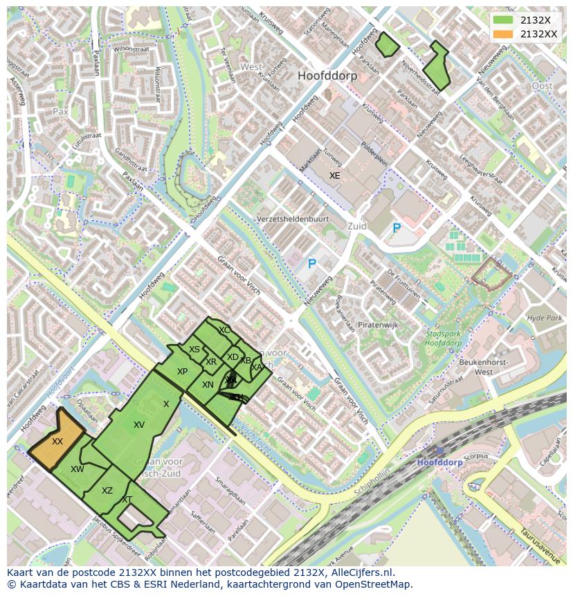 Afbeelding van het postcodegebied 2132 XX op de kaart.