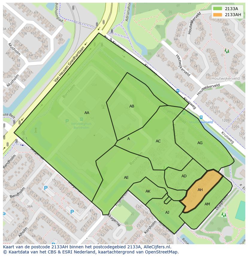 Afbeelding van het postcodegebied 2133 AH op de kaart.