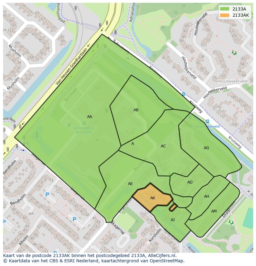 Afbeelding van het postcodegebied 2133 AK op de kaart.