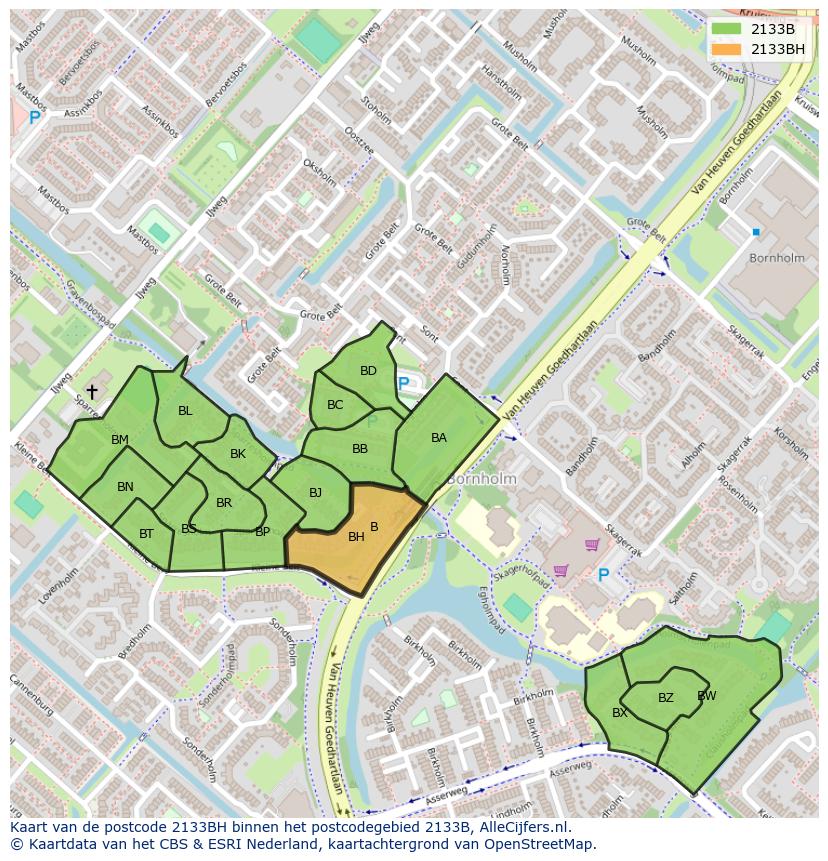 Afbeelding van het postcodegebied 2133 BH op de kaart.