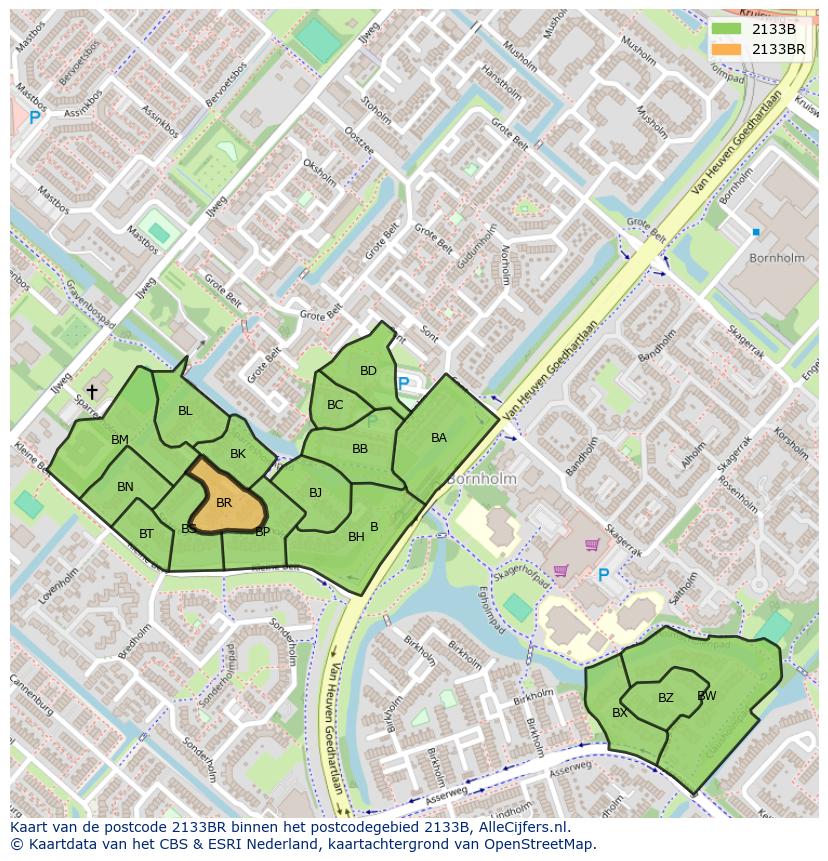 Afbeelding van het postcodegebied 2133 BR op de kaart.