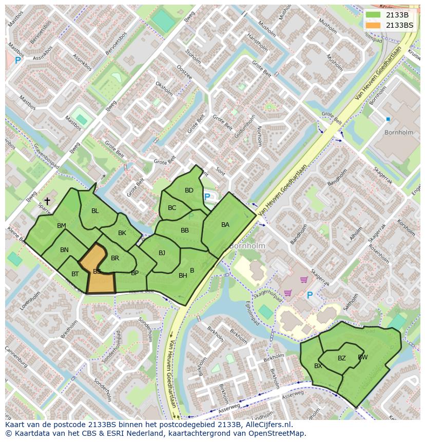 Afbeelding van het postcodegebied 2133 BS op de kaart.