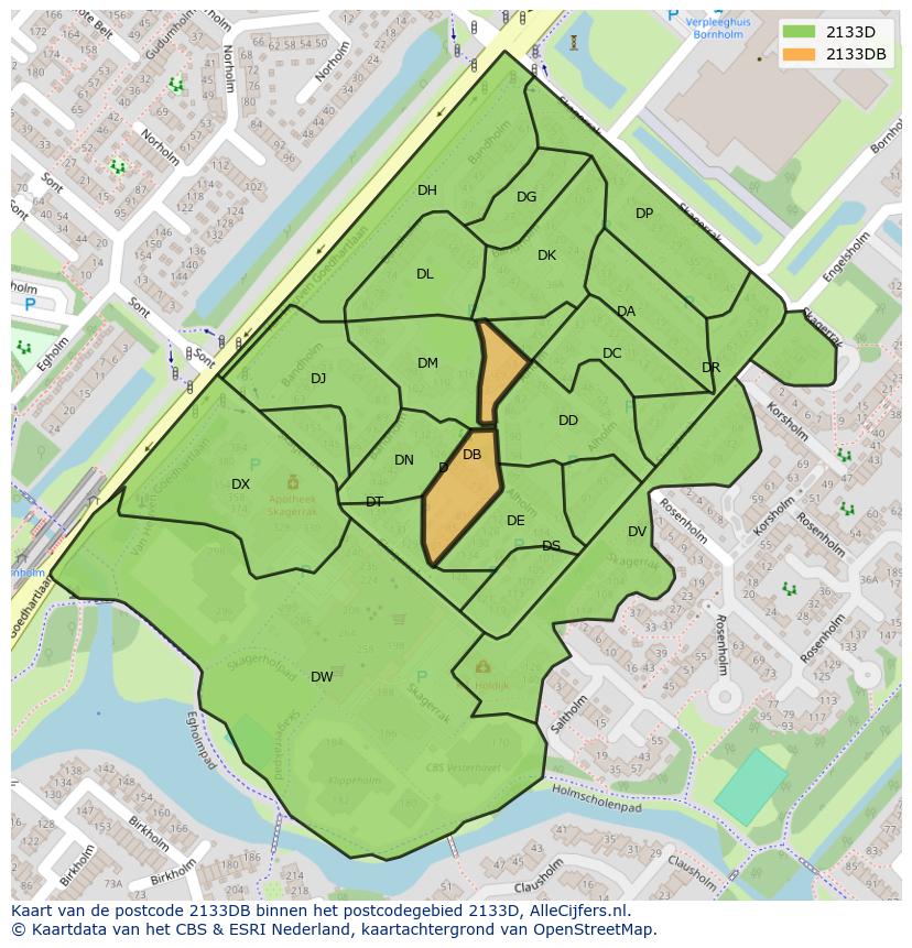 Afbeelding van het postcodegebied 2133 DB op de kaart.
