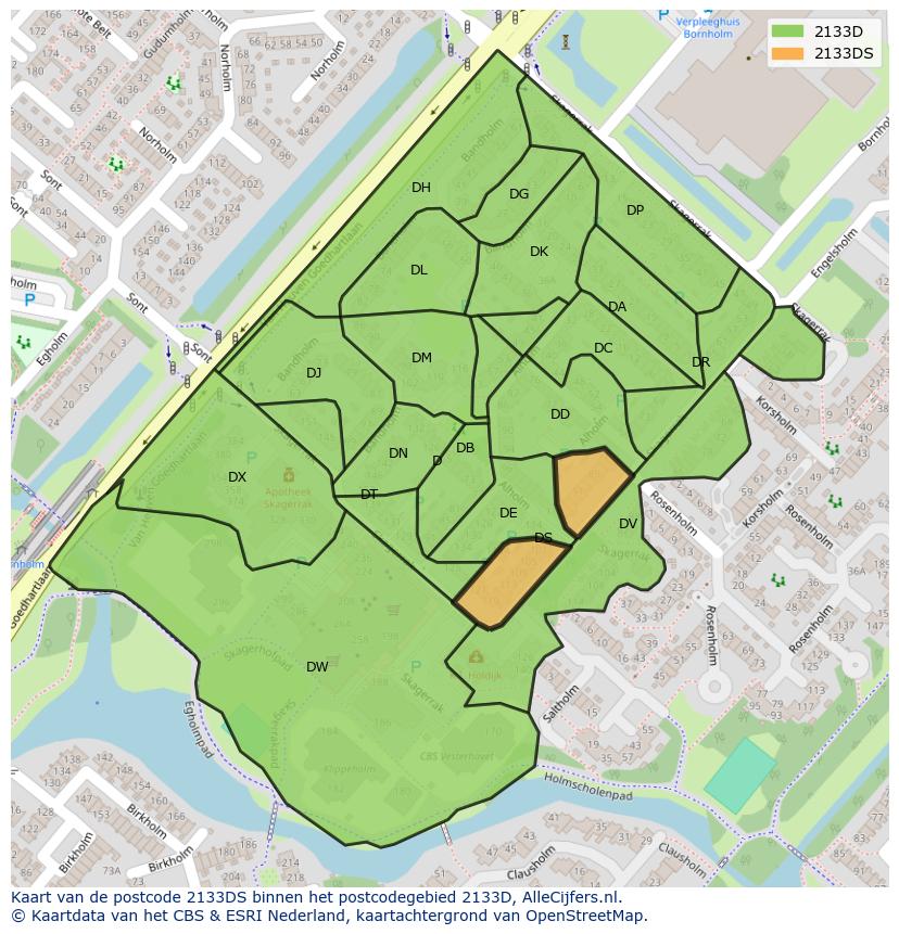 Afbeelding van het postcodegebied 2133 DS op de kaart.