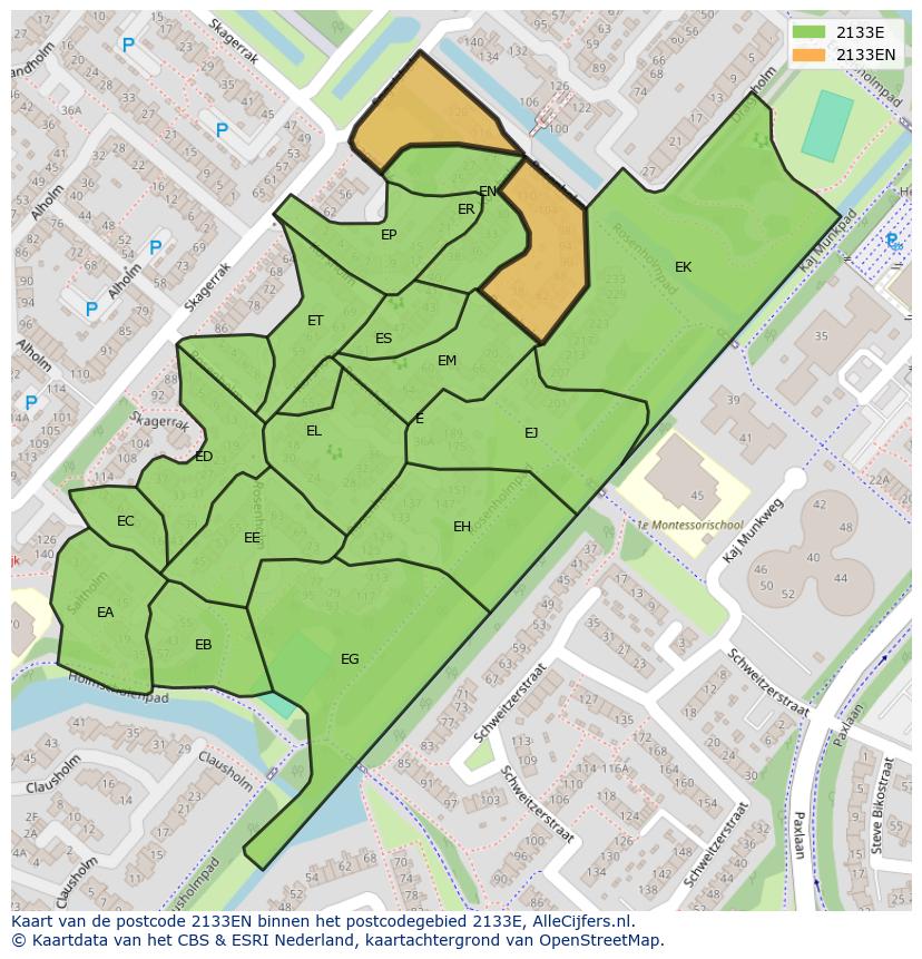 Afbeelding van het postcodegebied 2133 EN op de kaart.