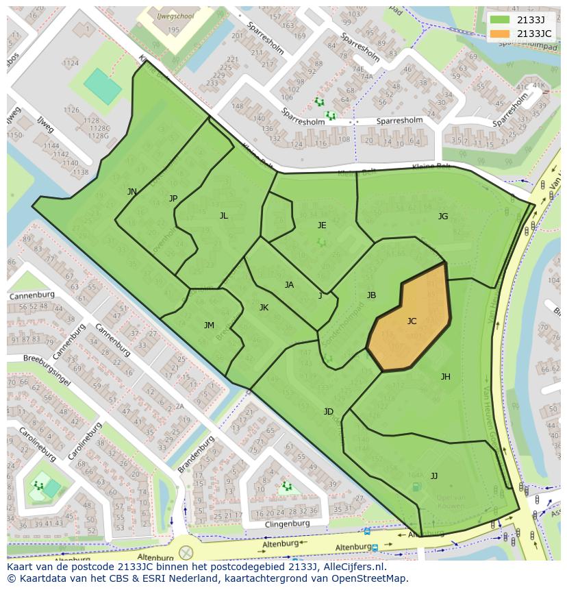 Afbeelding van het postcodegebied 2133 JC op de kaart.