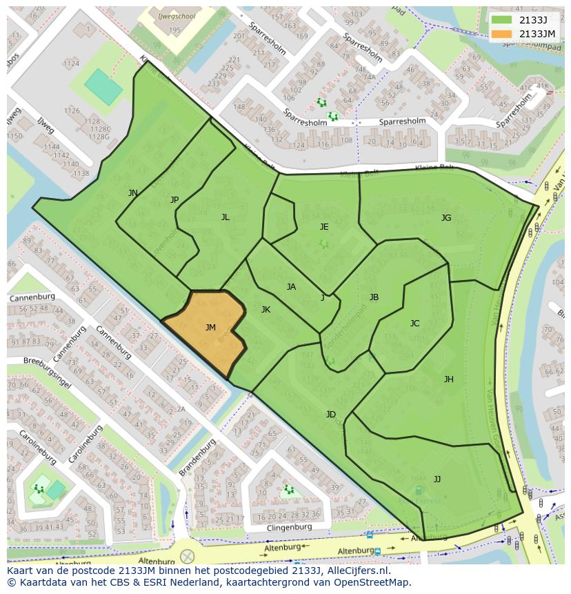 Afbeelding van het postcodegebied 2133 JM op de kaart.