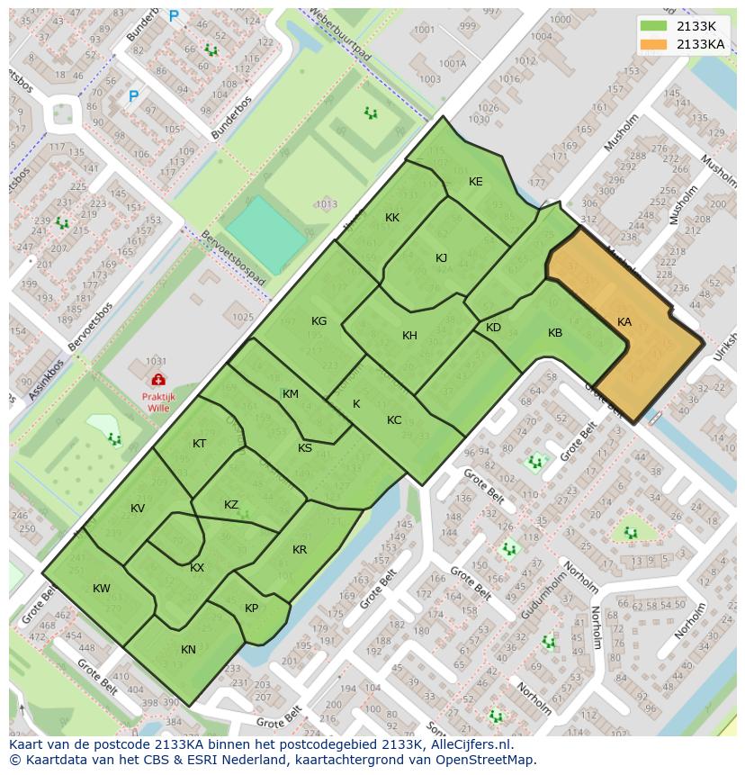 Afbeelding van het postcodegebied 2133 KA op de kaart.