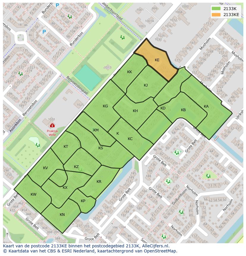 Afbeelding van het postcodegebied 2133 KE op de kaart.