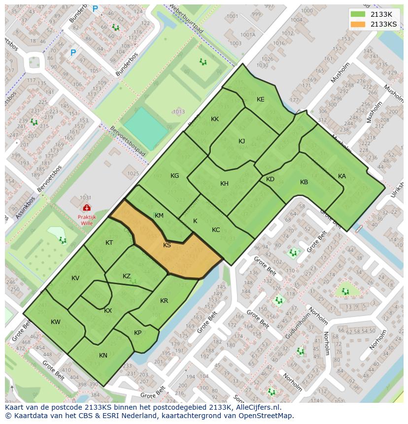 Afbeelding van het postcodegebied 2133 KS op de kaart.