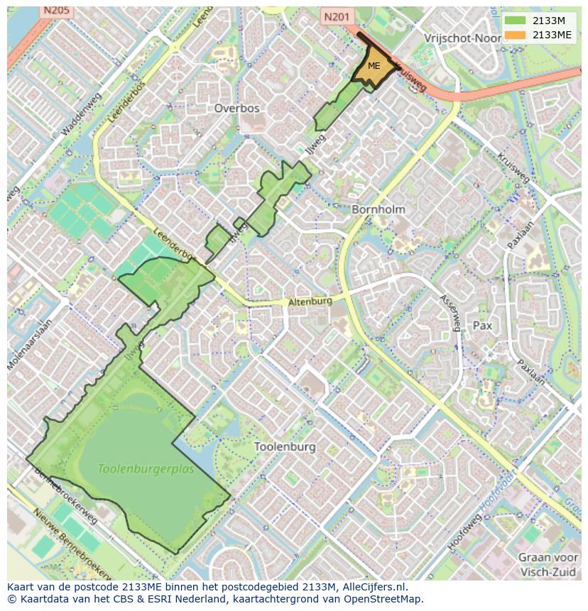 Afbeelding van het postcodegebied 2133 ME op de kaart.