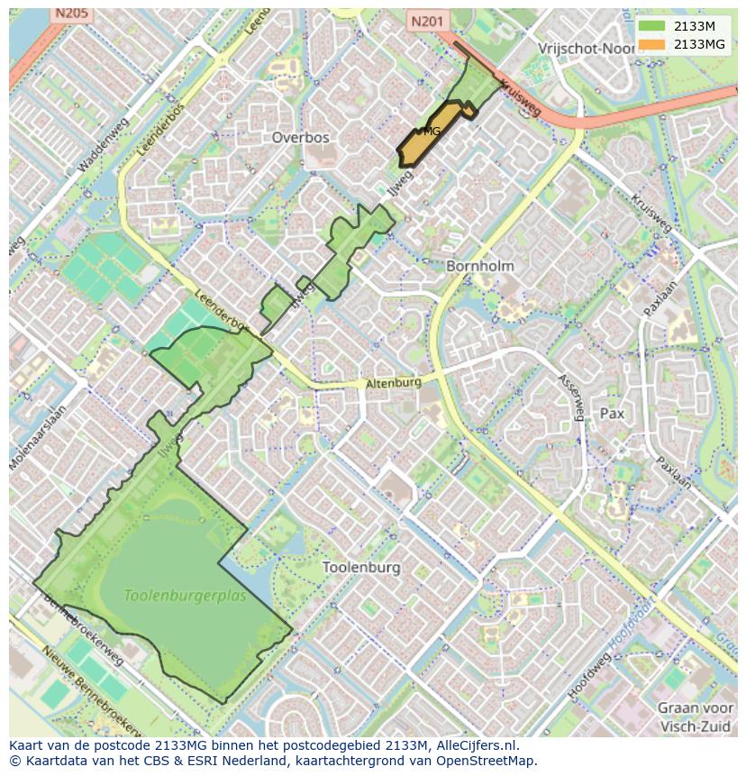 Afbeelding van het postcodegebied 2133 MG op de kaart.