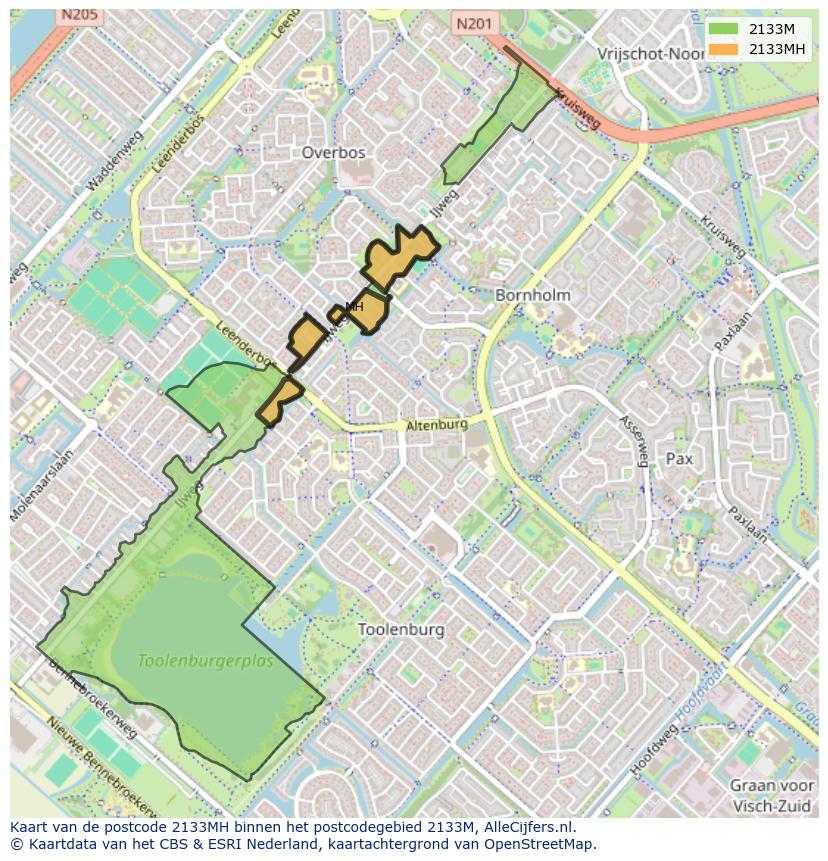 Afbeelding van het postcodegebied 2133 MH op de kaart.