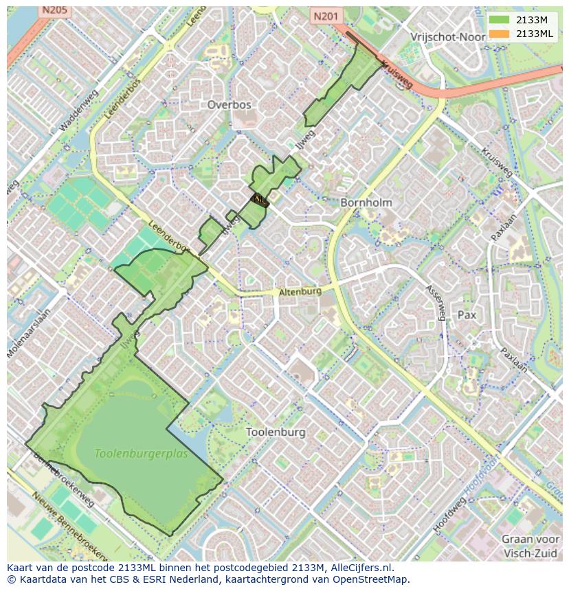 Afbeelding van het postcodegebied 2133 ML op de kaart.