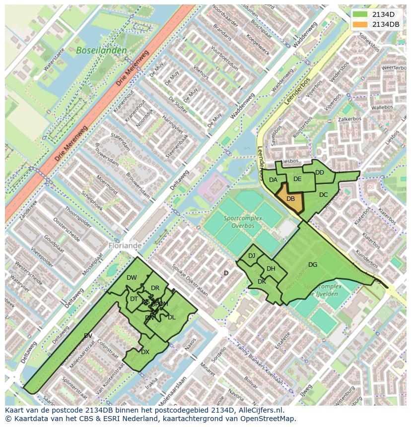 Afbeelding van het postcodegebied 2134 DB op de kaart.