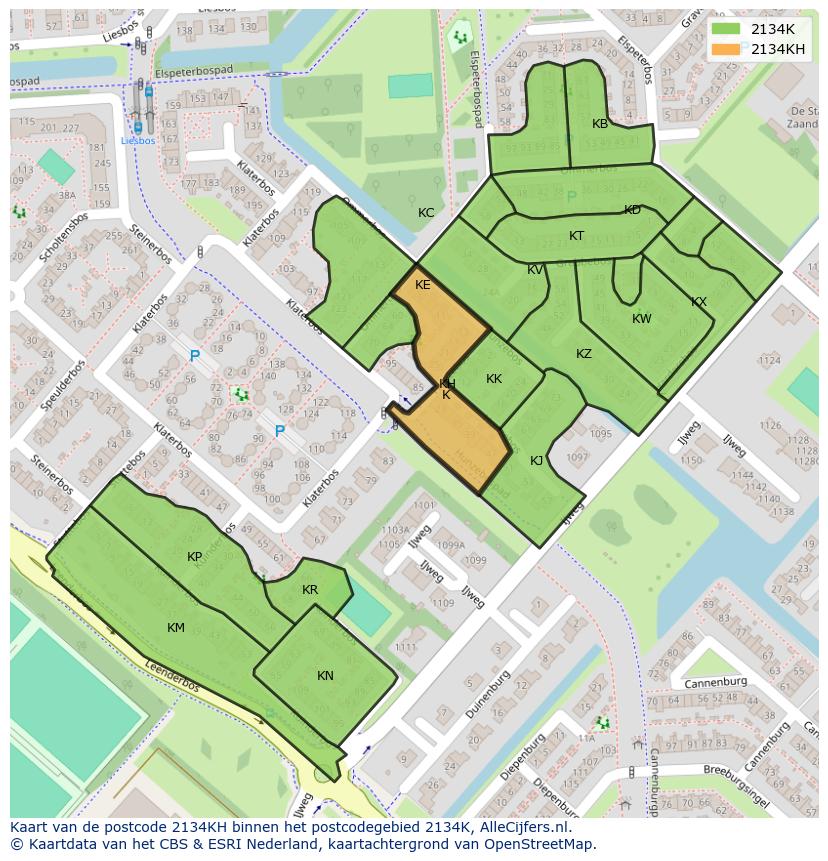 Afbeelding van het postcodegebied 2134 KH op de kaart.