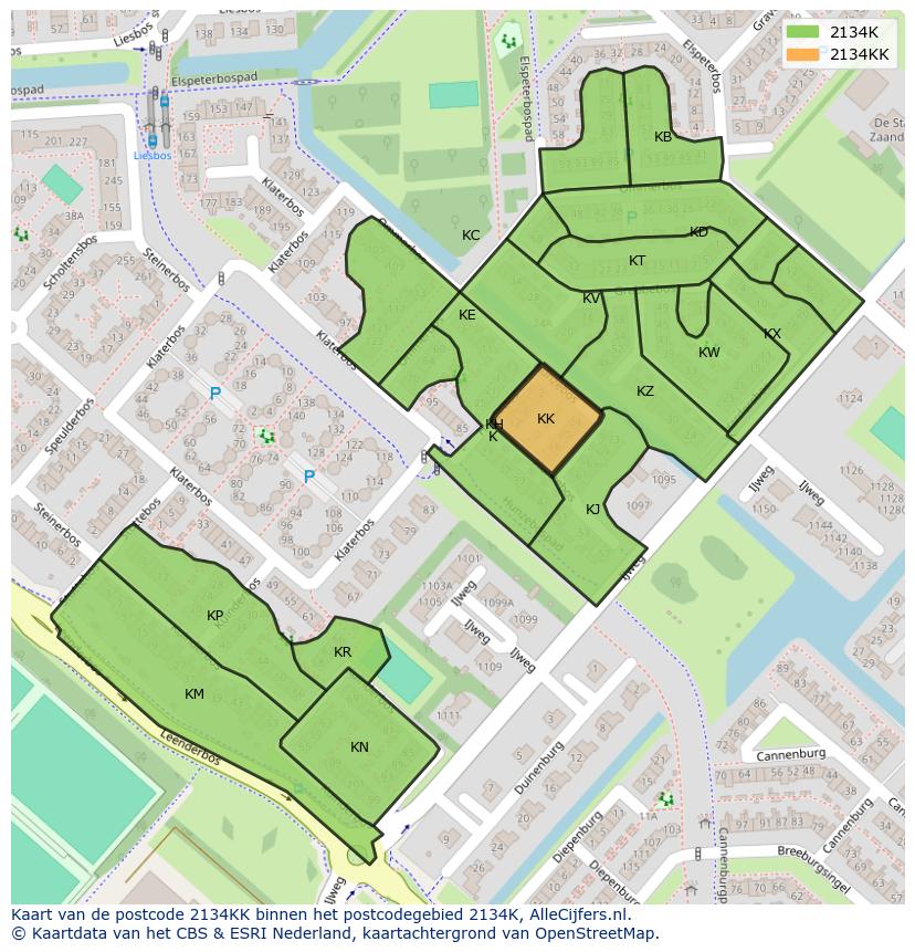 Afbeelding van het postcodegebied 2134 KK op de kaart.