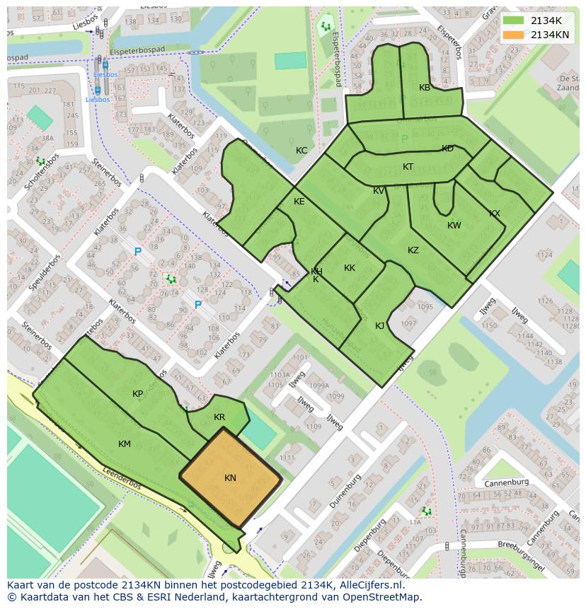 Afbeelding van het postcodegebied 2134 KN op de kaart.