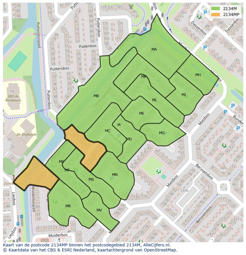 Afbeelding van het postcodegebied 2134 MP op de kaart.
