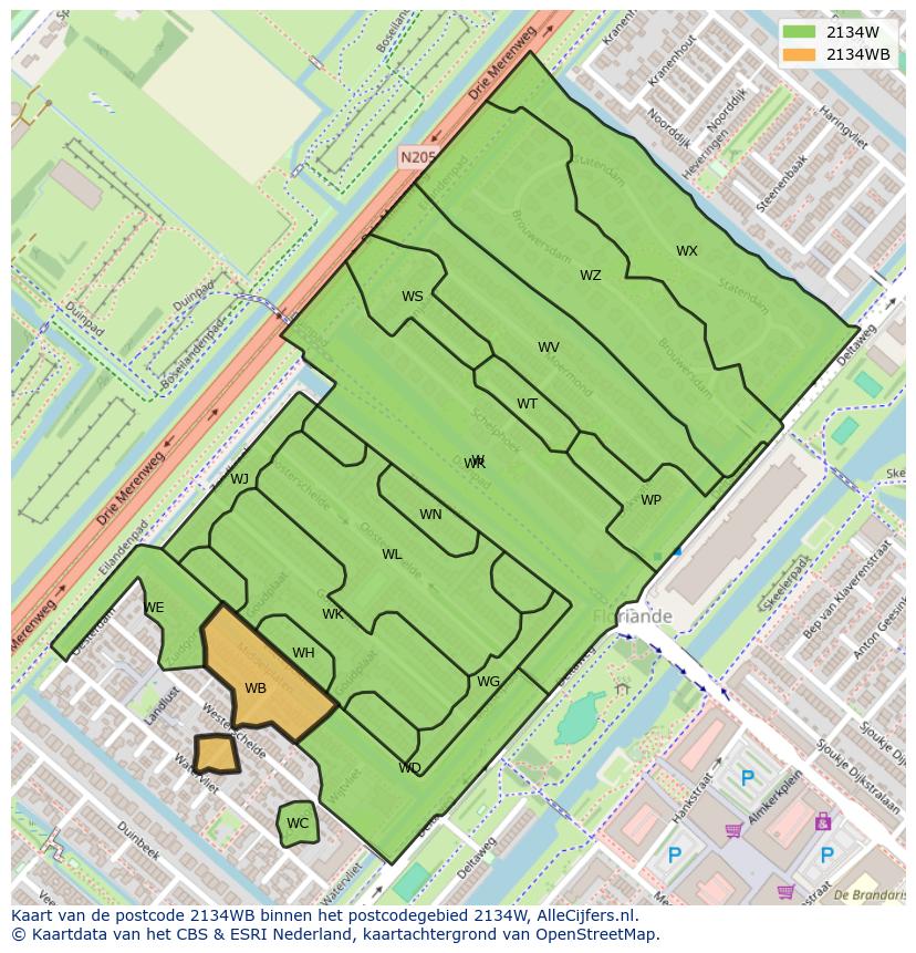 Afbeelding van het postcodegebied 2134 WB op de kaart.