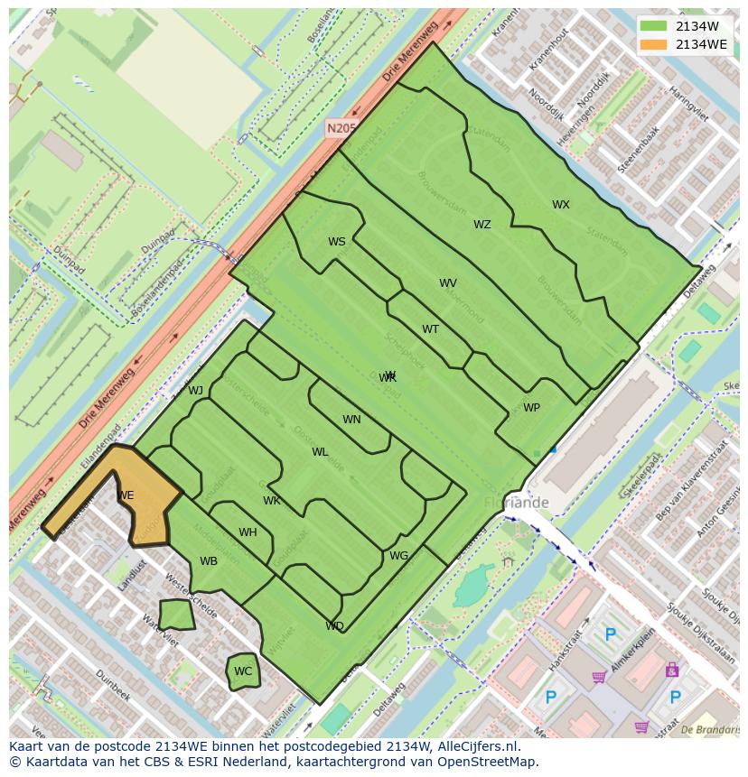 Afbeelding van het postcodegebied 2134 WE op de kaart.