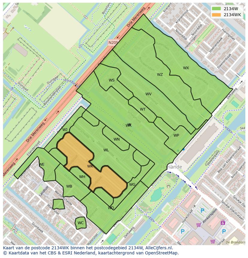 Afbeelding van het postcodegebied 2134 WK op de kaart.