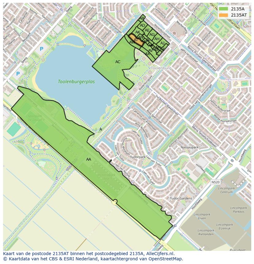 Afbeelding van het postcodegebied 2135 AT op de kaart.