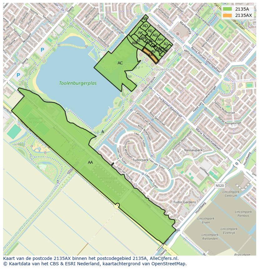 Afbeelding van het postcodegebied 2135 AX op de kaart.